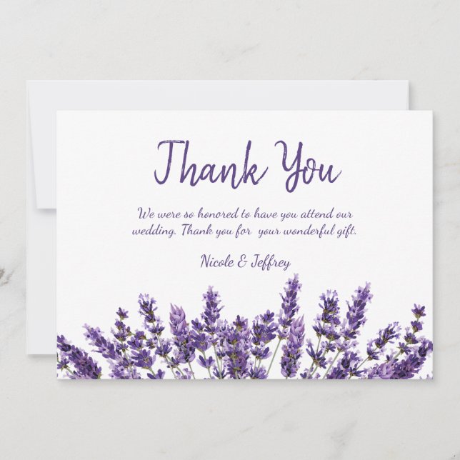 Purple Lavender Lilac Flower Wedding Thank You (Front)