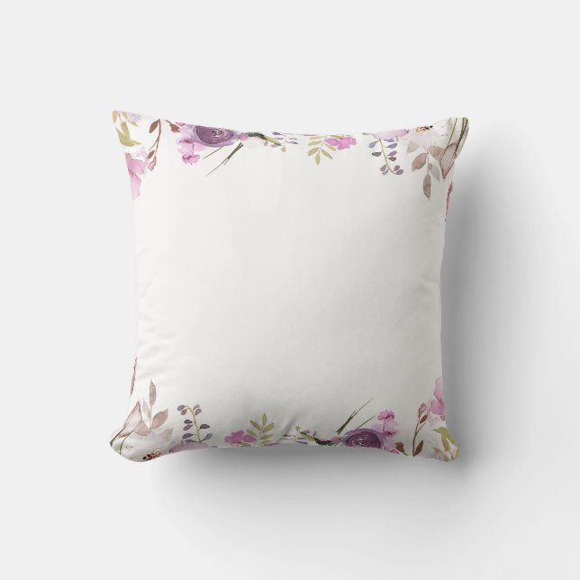 Purple Lavender Lilac Watercolor Floral Chic Cushion (Front)
