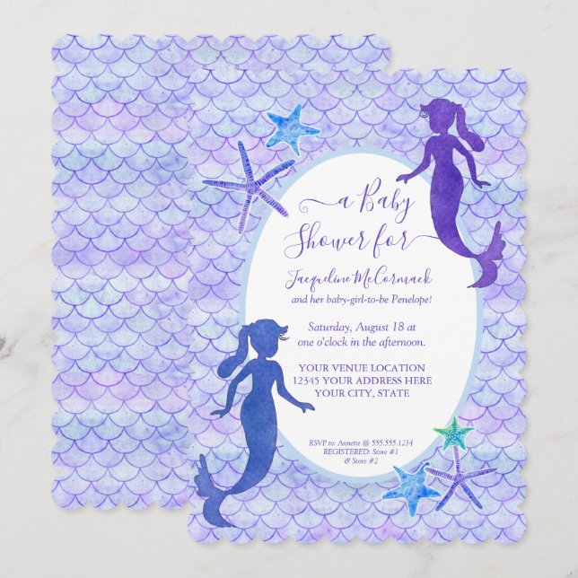 Purple Lavender Mermaid Scales Baby Girl Shower Invitation (Front/Back)