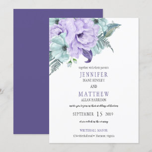 Purple Lavender Mint Peonies Wedding Invitation