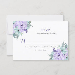 Purple Lavender Mint Watercolor Peonies RSVP Card