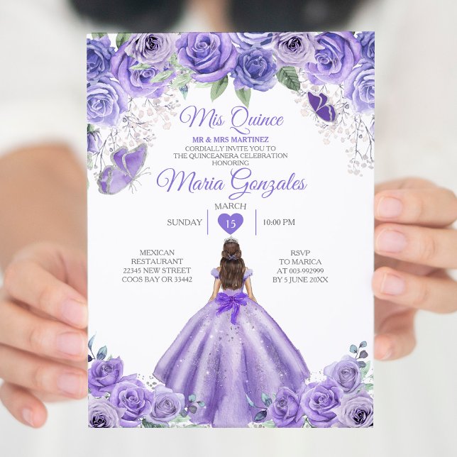 Purple Lavender Mis Quince 15 Anos Silver Crown Invitation (Creator Uploaded)