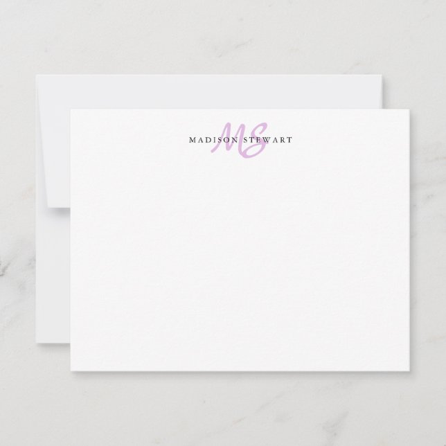 Purple Lavender Modern Chic Brush Script Monogram Card (Front)