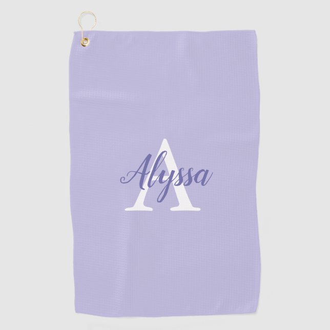 Purple Lavender Monogram Script Golf Towel (Front)