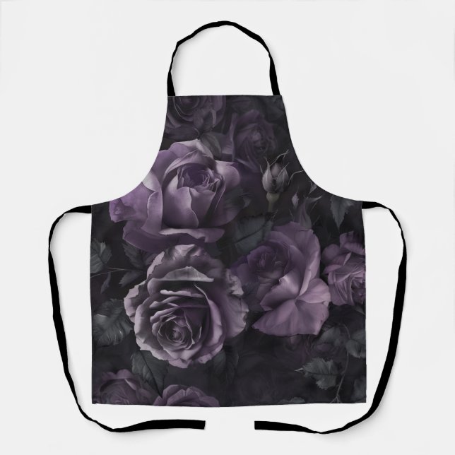 Purple Lavender Moody Roses Floral Goth Apron (Front)