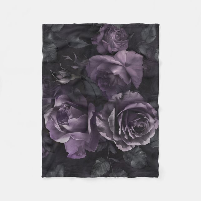 Purple Lavender Moody Roses Floral Goth Fleece Blanket (Front)