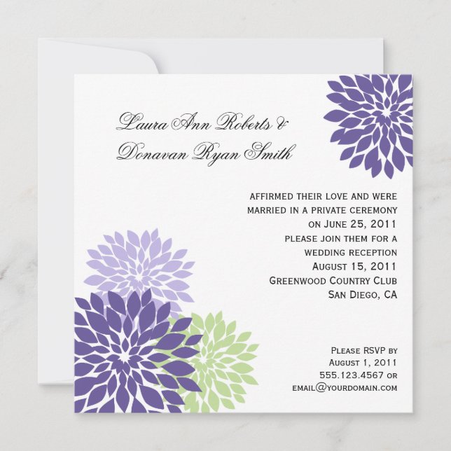 Purple Lavender Pale Green Flower Petals Post Wedd Invitation (Front)