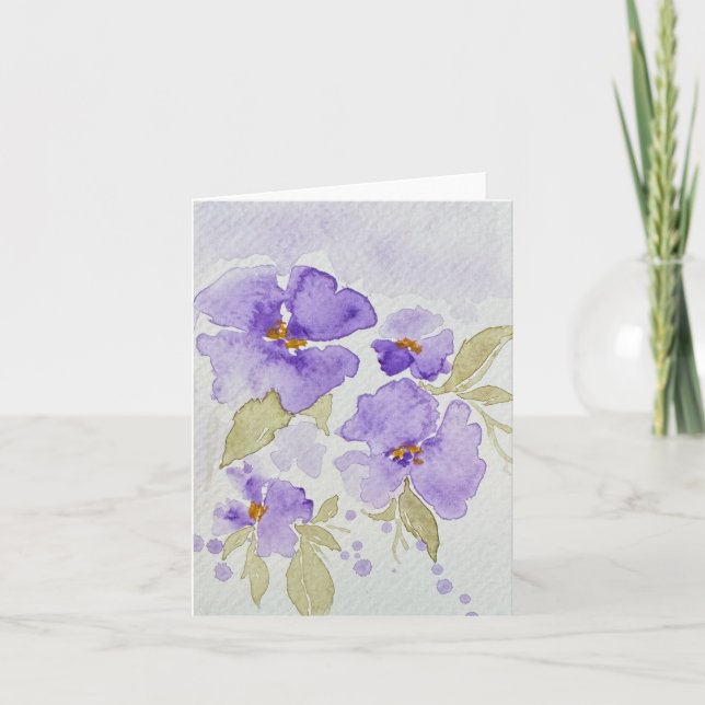 Purple lavender pansy flowers - folded blank  card (Front)