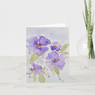 Purple lavender pansy flowers - folded blank  card