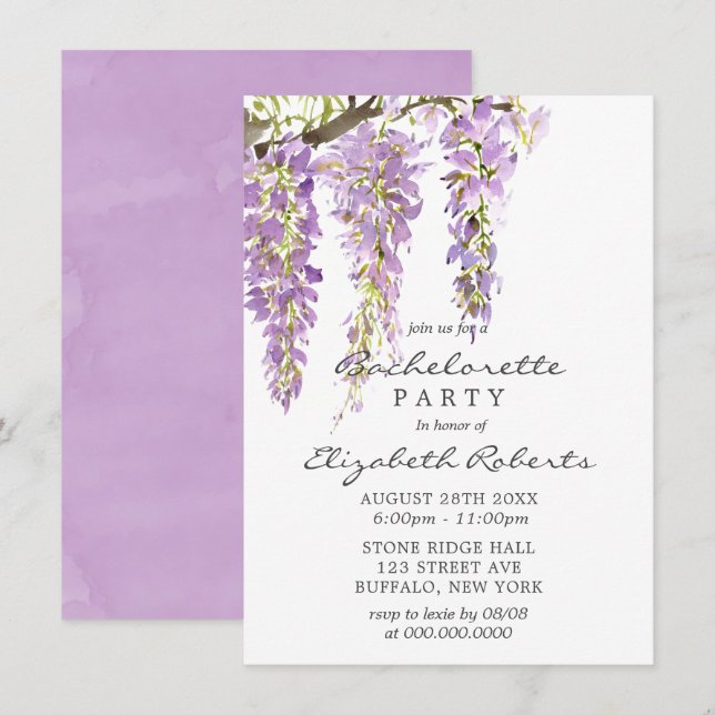 Purple Lavender Pastel Wisteria Bachelorette Party Invitation (Front/Back)