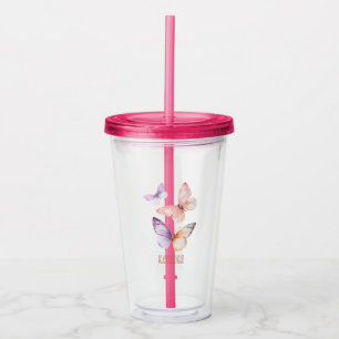 Purple Lavender Peach Butterflies Acrylic Tumbler