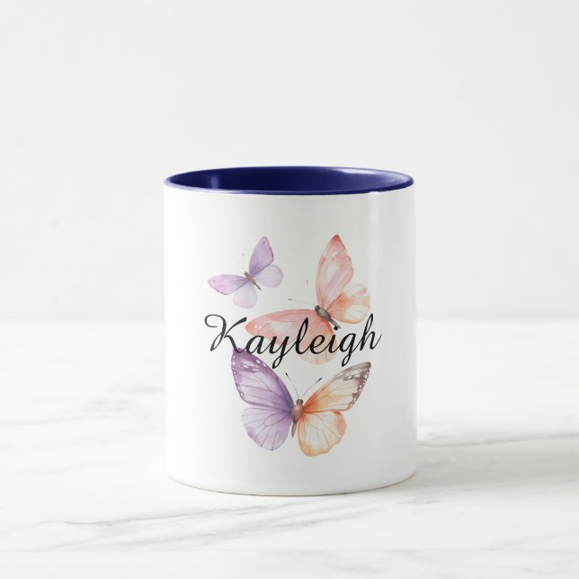 Purple Lavender Peach Butterflies Mug (Center)