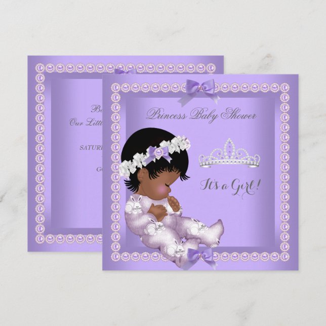 Purple Lavender Pearl Baby Shower Girl Ethnic Invitation (Front/Back)