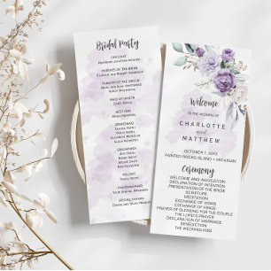 Purple Lavender Peonies Floral Wedding Program Invitation