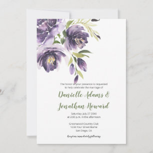 Purple Lavender Peonies Greenery Floral Wedding Invitation