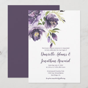 Purple Lavender Peonies Greenery Wedding Invitation