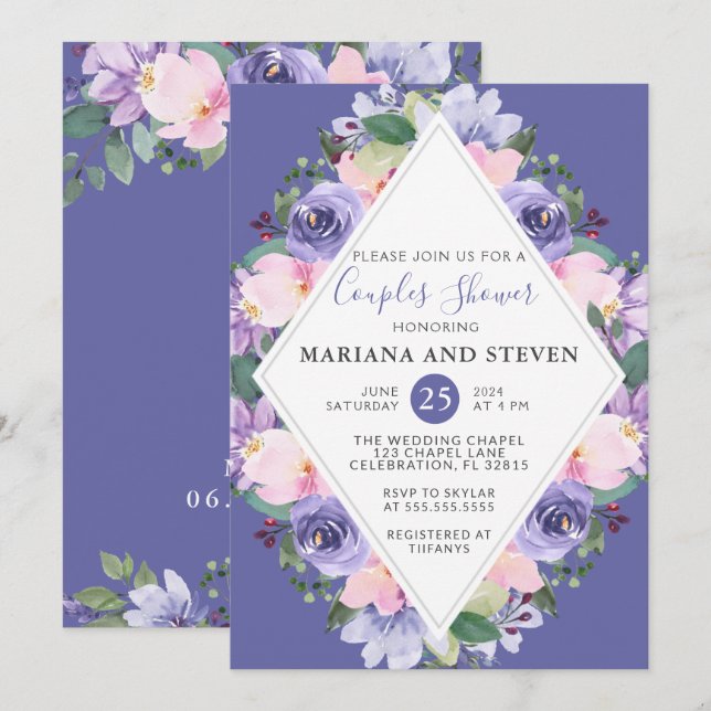 Purple Lavender Pink Floral Couples Shower Invitation (Front/Back)