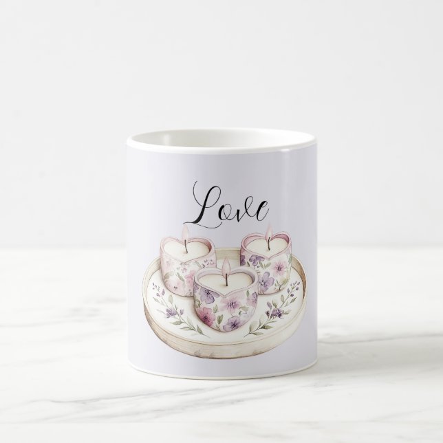 Purple Lavender Pink Floral Heart Candles Love Coffee Mug (Center)