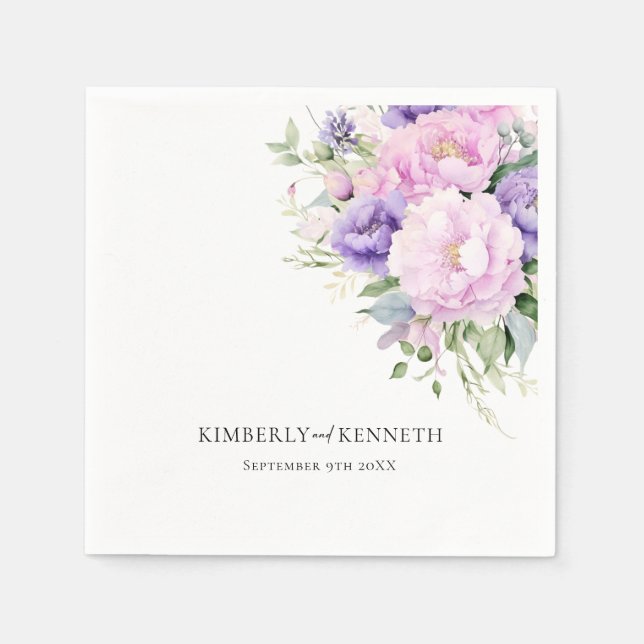 Purple Lavender Pink Floral Thank You Wedding  Napkin (Front)