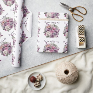 Purple Lavender Pink Roses Wedding Bouquet Wrapping Paper
