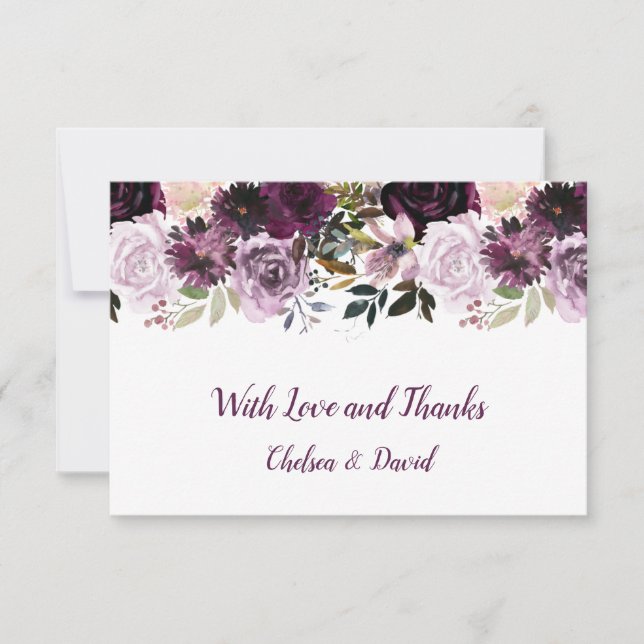 Purple Lavender Pink White Floral Wedding Thank You Card (Front)