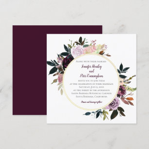 Purple Lavender Pink White Gold Circle Wedding Invitation
