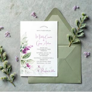 Purple Lavender Plant & Green Background Wedding Invitation