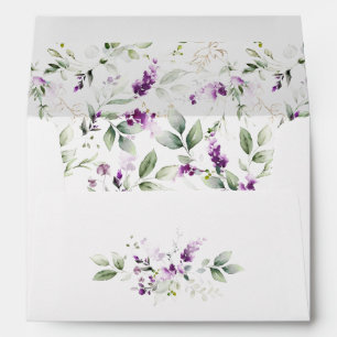 Purple Lavender Plant & Pale Green Floral Wedding Envelope