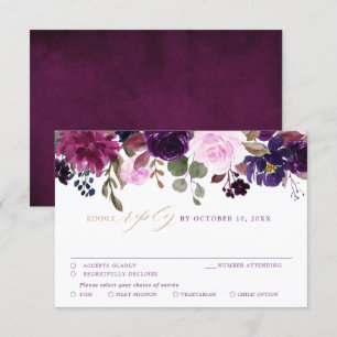 Purple Lavender Plum Floral Boho Wedding RSVP Card