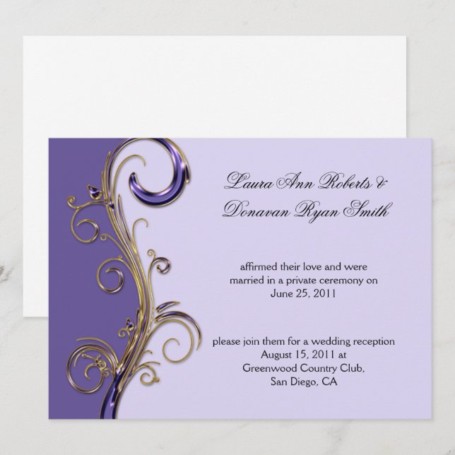 Purple Lavender Purple & Gold Ornate Swirl Invitation (Front/Back)