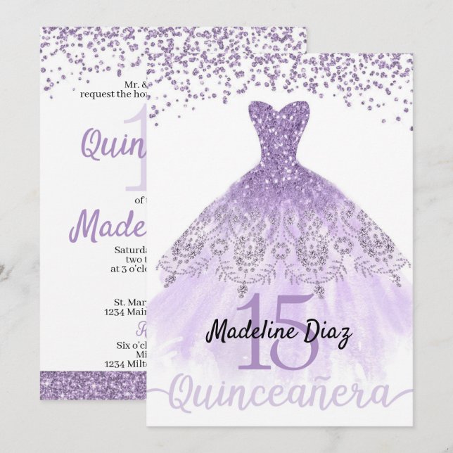 Purple Lavender Quinceanera Birthday Invitation (Front/Back)