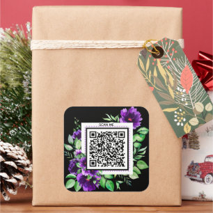 Purple Lavender Rose Flower Thank You QR Code Square Sticker