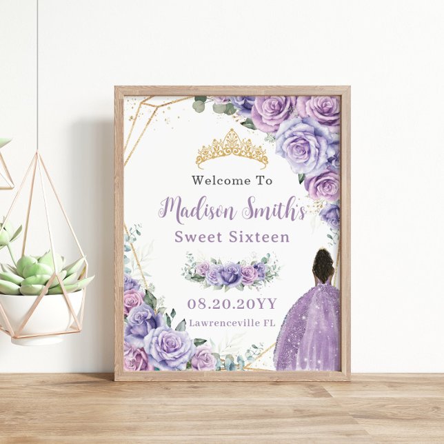 Purple Lavender Roses Brown Princess Birthday Gold Poster (Creator Uploaded)