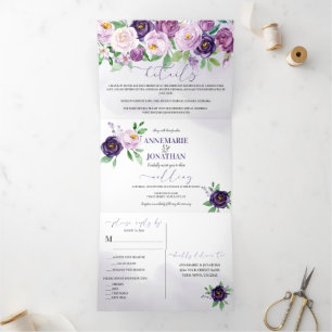 Purple Lavender Roses *DIY* Colour Change Script Tri-Fold Invitation