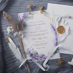 Purple Lavender Rustic Floral QR Code Wedding Invitation
