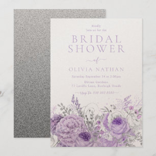 Purple Lavender Shimmer Floral Bridal Shower Invitation