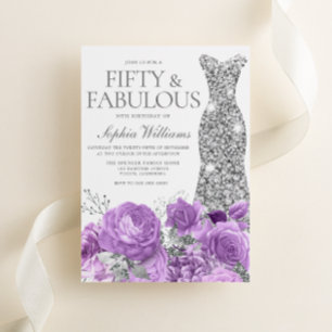 Purple Lavender & Silver 50th Birthday Party Invitation