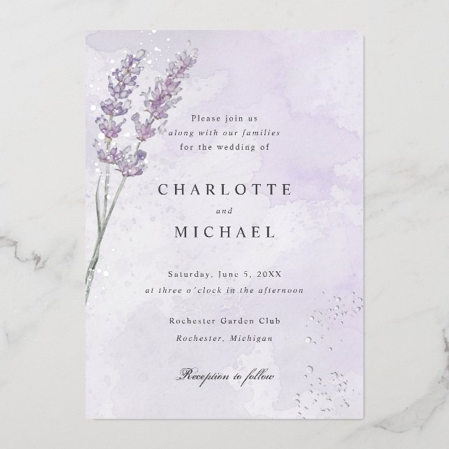 Purple lavender silver foil wedding (Front)