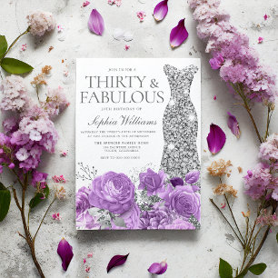 Purple Lavender & Silver Gown 30th Birthday Party Invitation