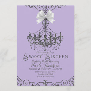 Purple Lavender Silver White Bow Sweet 16 Sixteen Invitation