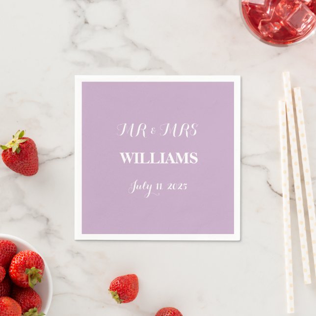 Purple Lavender Simple Script Minimalist Wedding Napkin (Insitu)