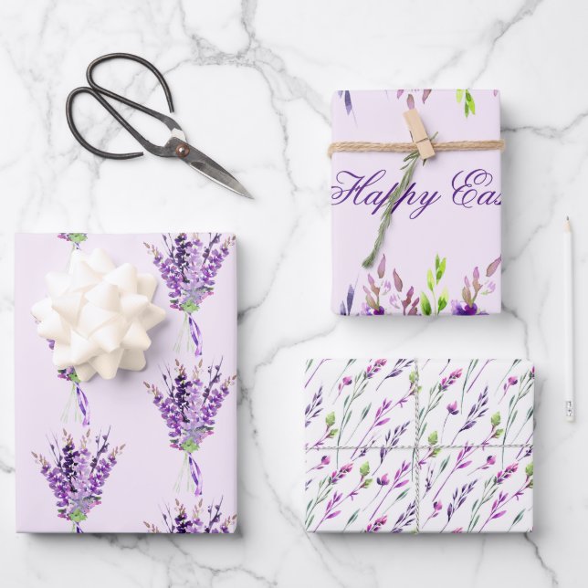 Purple Lavender Stems Assorted Wrapping Paper Sheet (Front)