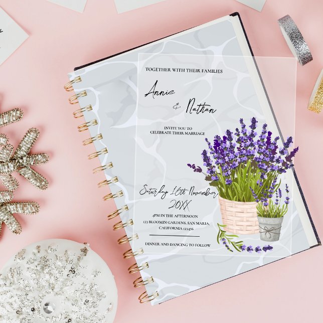  Purple Lavender Stems in a Basket Floral Wedding Vellum Invitations (Purple Lavender Stems in a Basket Floral Wedding Vellum Invitations)