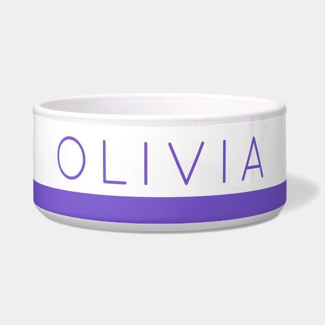 Purple Lavender Stripe Custom Pet Name Water Food (Front)