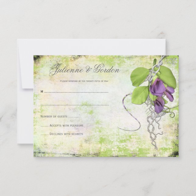 Purple Lavender Sweet Peas RSVP Card (Front)