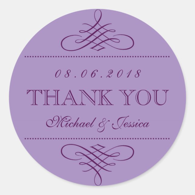 Purple Lavender Swirls Ornament Wedding Stickers (Front)