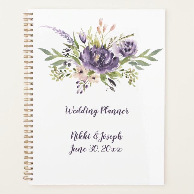 Purple Lavender Taupe Peonies and Greenery Wedding Planner (Front)