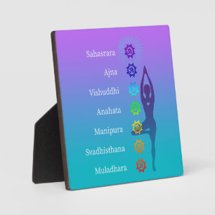 Purple Lavender Teal Sanskrit Chakras Tree Pose Plaque