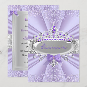 Purple Lavender Tiara Damask Quinceanera Party Invitation
