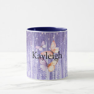Purple Lavender Tinsel Stripes Peach Butterflies Mug